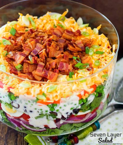 Seven Layer Salad Easter Side Dishes Recipes, Easter Salad, Melissas Southern Style Kitchen, Christmas Side Dish Recipes, 7 Layer Salad, Layer Salad, Seven Layer Salad, Layered Salad Recipes, Easter Side Dishes