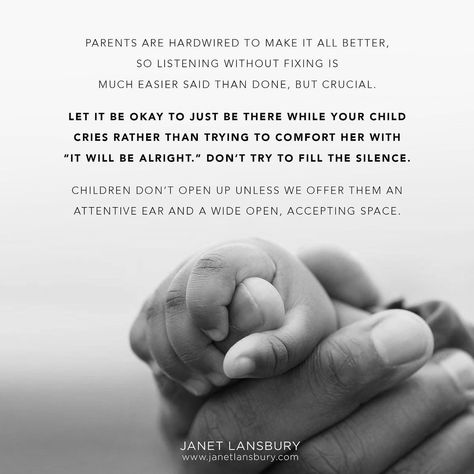 Janet Lansbury on Instagram: “Parents are hardwired to make it all better, so listening without fixing is much easier said than done, but crucial. Let it be okay to just…” Janet Lansbury, Playful Learning, Positive Parenting Solutions, Parenting Solutions, Child Psychology, Its All Good, Peaceful Parenting, Be Okay, I Love Mom