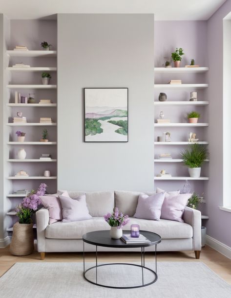 51 Living Room Colors Ideas To Elevate Your Home Design Lilac Sofa Living Room, Grey And Lavender Living Room, Living Room Colors Ideas, Room Colors Ideas, Lavender Living Room, Living Room Color Ideas, Solo Apartment, Sunny Living Room, Room Color Ideas