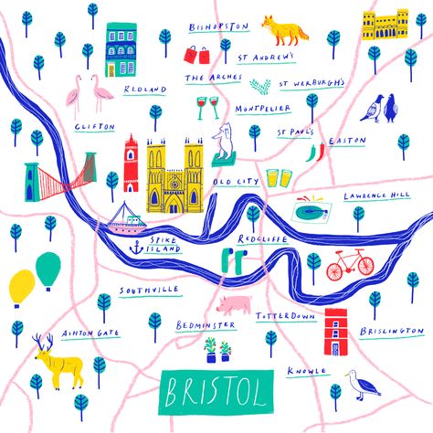 Bristol map illustration - Sarah Martin Bristol Map, North Design, Map Illustration, Paper Making, Illustrated Map, Sustainable Gifts, Plant Print, Textured Paper, Grandparent Gifts