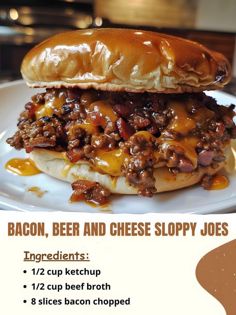 Cheese Sloppy Joes, Beer Bacon, How To Make Bacon, Sloppy Joes Recipe, Cheesy Bacon, Sloppy Joe, Bacon Cheeseburger, Beef Recipes Easy, Sloppy Joes