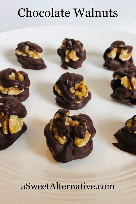 These chocolate walnuts are an easy, elegant addition to any dessert table. Holiday Desserts Table, Walnut Recipes, Chocolate Covered Treats, Candy Recipes Homemade, Dessert Options, Homemade Candies, Candy Desserts, Coffee Tasting, Gluten Free Chocolate