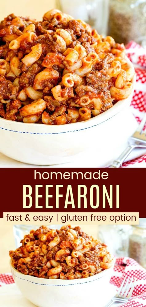 Easy Beefaroni Recipe, Homemade Beefaroni Recipe, Homemade Beefaroni, Beefaroni Recipe, Free Noodles, Easy Kid Friendly Dinners, Beef And Pasta, Kid Friendly Meals Dinner, Gluten Free Noodles