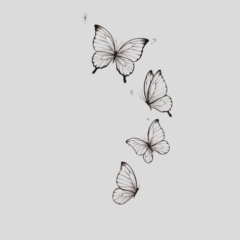 |#tattoo #handtattoo #tattoos #tattoodesigns 864 Pretty Butterflies Drawing, Four Butterfly Tattoo Designs, Tattoo Kupu Kupu, Small Tattoo Ideas Butterfly, Butterfly Aesthetic Tattoo, Four Butterflies Tattoo, 4 Butterflies Tattoo, Butterfly Tattoo Stencil Design, Simplistic Butterfly Tattoo