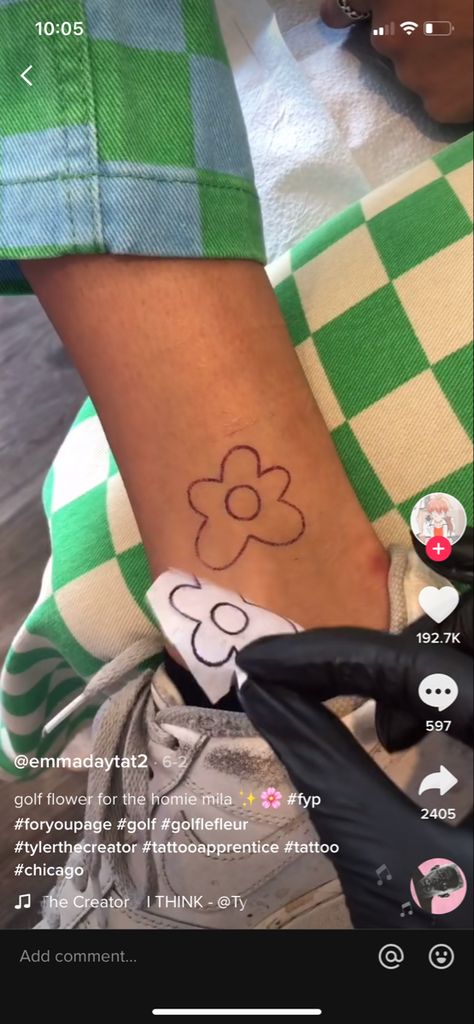 Le Fleur Tattoo, Golf Le Fleur Tattoo, Tyler The Creator Tattoos Ideas, Tyler The Creator Tattoos, Stick Tattoo, Arm Tats, Tattoo Apprentice, Tanning Bed, Tyler The Creator