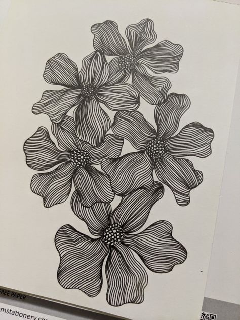 Fine Line Doodle Art, Fine Liner Flowers, Cross Hatching Drawing Easy, Floral Drawing Design, Fineliner Art, 심플한 그림, Landscape Pencil Drawings, Line Art Flowers, Doodle Art Flowers