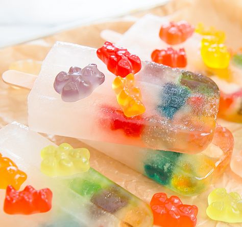 Gummy Bear Popsicles, Chocolate Bowls, Candy Fruit, Chip Bowl, Coconut Ice, Homemade Popsicles, Popsicle Molds, Popsicle Recipes, Jello Shots