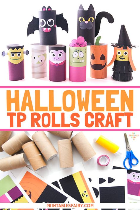 Toilet Paper Tube Halloween Crafts, Halloween Loo Roll Crafts, Tp Roll Crafts For Kids Halloween, Loo Roll Halloween Craft, Toilet Roll Sculpture, Halloween Activities Crafts, Toilet Paper Roll Crafts Autumn, Kids Toilet Paper Roll Crafts, Halloween Tp Roll Craft