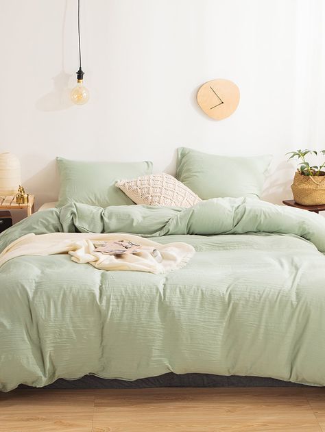 Solid Bedding Set Without Filler | SHEIN USA School Moodboard, Sage Bedroom, Sage Green Bedroom, Dye Patterns, Green Duvet, Green Duvet Covers, Luxury Duvet Covers, Summer Quilts, Green Bedding