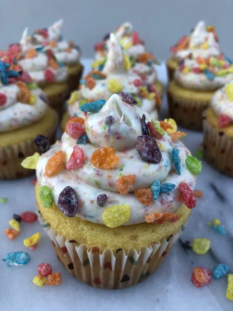 Fruity Pebbles Cupcakes | All the Sweets Fruity Pebbles Cupcakes, Fruity Pebble Cupcakes, Fruity Pebble, Boxed Mac And Cheese, Luxury Cake, Baking Business, Fruity Pebbles, Cake Icing, My Classroom