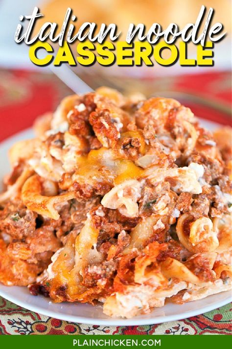 Cottage Cheese Sour Cream, Casserole Hamburger, Chicken Italian, Easy Baked Spaghetti, Italian Casserole, Dinner Rotation, Nice Recipes, Plain Chicken, Noodle Casserole