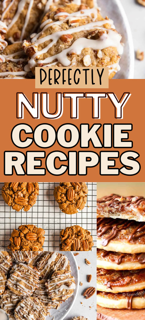 A collage of nut cookies. Grape Nut Cookies, Nutty Cookies Recipes, Cookies With Nuts Recipes, Nutty Cookies, Nut Cookies Recipe, Delicious Cookies Homemade, Finger Cookies, The Perfect Cookie, Holiday Sugar Cookies