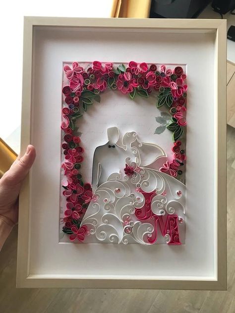 Quilling Wall Art 3D Bride and groom Unique Paper Art | Etsy Wedding Quilling Ideas, Quilling Wedding, First Anniversary Paper, Quilling Letters, Paper Quilling Tutorial, Desain Quilling, Paper Quilling Patterns, Quilled Paper Art, Quilled Creations