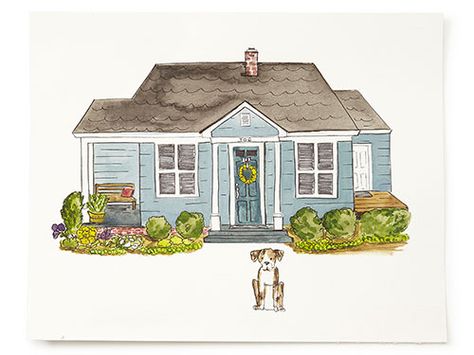 Gift Ideas For Newlyweds, Watercolor House Painting, Wedding Presents, Arch Decoration Wedding, Bungalow House, Building Art, House Portraits, Up Book, House Drawing