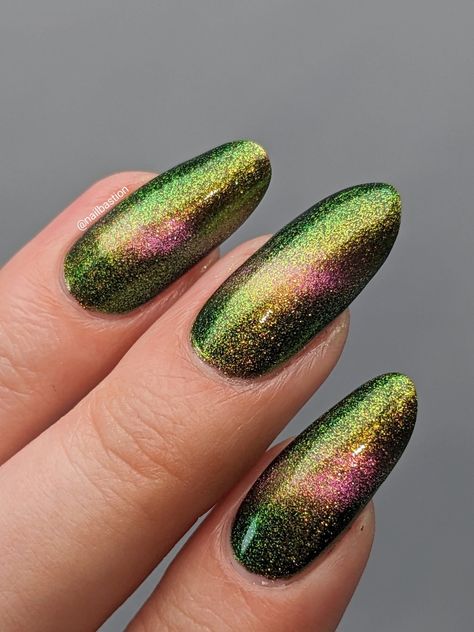 Parallel Possibilities - Gold/Green/Blue Multichrome Magnetic Nail Pol Magnetic Nail Polish, Metallic Powder, November Nails, Beauty Nails Design, Magnetic Nails, Metallic Nails, Nail Polish Collection, Silver Nails, Fabulous Nails