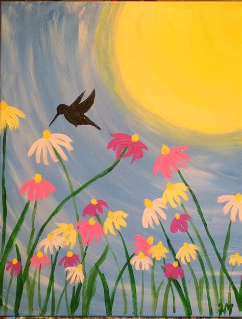 spring easy paintings for beginners - Yahoo Image Search Results Time Painting Ideas, Hummingbird Painting, Summer Painting, Easy Canvas Painting, Time Painting, Canvas Painting Diy, Spring Painting, 수채화 그림, Small Canvas Art