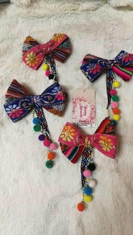 Navratri Bow Clip, Navratri Diy Ideas, Navratri Bow, Boho Hair Wrap, Girls Hair Bows Diy, Diy Hair Accessories Ribbon, Diy Fabric Jewellery, Clothes Embroidery Diy, Simple Hand Embroidery Patterns