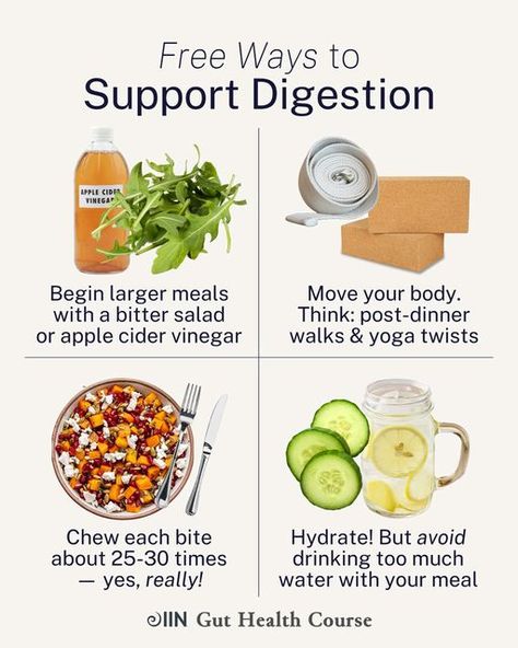 HOPE LEILANI | JOYFULL WELLNESS on Instagram: "BLOATED, GASSY, OR HAVING TROUBLE GOING TO THE BATHROOM? 👇🏽  Try incorporating 1,2, of all 4 of these digestion hacks and see how you feel (give it some time while being consistent ;)  🥬🥃 1. Start your meal with fiber/digestive bitters like dark leafy greens and/or ACV in a bit of water or on your veggies. This helps stomach acid levels, enzyme release, and blood sugar balance.   🍴2. Chew well! 20-30 chews per forkful 😉 I know, I know, it’s a lot, BUT, this helps you not only digest food better in your stomach, but also slow down, de-stress, and enjoy the taste of the food and the present moment. Stress is a huge factor for digestive issues!   🚶🏼3. Move your body for 10 or more minutes after a meal. My favorite way to do this is by wal Gassy Stomach, Digestive Bitters, Dark Leafy Greens, Integrative Nutrition, Ate Too Much, Wellness Programs, Move Your Body, Happy Lifestyle, Digestive Health