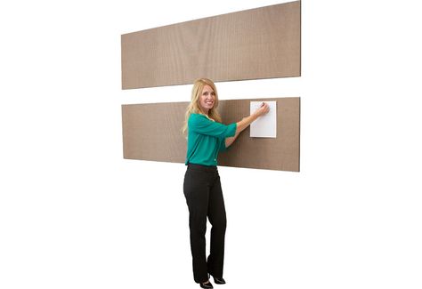 Attractive tackable Wall Panels Mounted Horizontally. Panels are also sound absorbing  | Screenflex Partitions Tack Board, Office Remodel, Room Acoustics, Bulletin Board Display, Acoustic Wall Panels, Acoustic Wall, Display Panel, Study Areas, Display Board