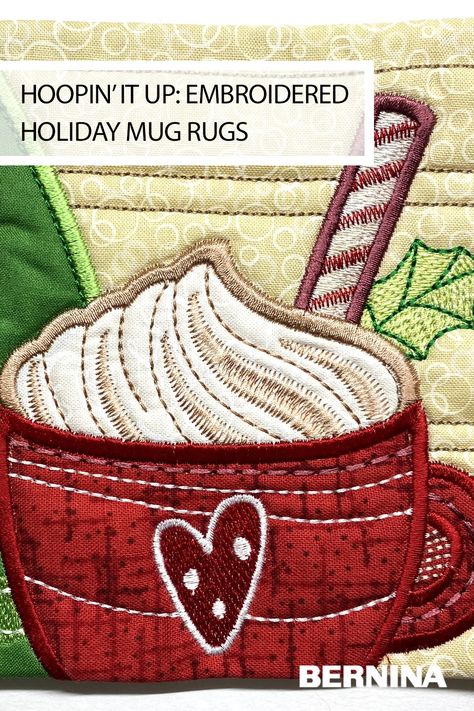 Learn how to use machine embroidery in-the-hoop designs to create holiday mug rugs! Check out the step-by-step tutorial on the blog at weallsew.com. Holiday Mug Rugs, Machine Embroidery Mug Rugs, Mug Rug Tutorial Free Pattern, In The Hoop Mug Rugs, Mug Rugs Patterns Free How To Make, In The Hoop Embroidery Projects, Mug Rug Tutorial, Machine Embroidery Tutorials, Gingerbread House Designs