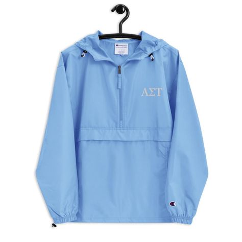 Alpha Sigma Tau / S Rain Jacket Greek House Packable Rain Jacket, Adidas Design, Champion Jacket, Polyester Jacket, Packable Jacket, Wind And Rain, Embroidered Jacket, Half Zip Pullover, Protect Yourself