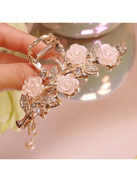 1 PC New High-End Retro Pink Rose Tassel Hair Clip For Women's Back Of The Head, Large Claw Hair Claw Headwear Gold Elegant,Vintage,Party,Fantasy   Zinc Alloy Plants Large Hair Claw,Medium Hair Claw   Women Accessories, size features are:Bust: ,Length: ,Sleeve Length: Back Of The Head, Hiking Accessories, Breast Tape Lift, Woman Back, Slim Fit Top, Vintage Party, Elegant Dresses Long, Claw Clip, Medium Hair