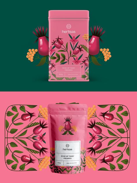 Tree Packaging Design, Creative Tea Packaging Design, Tea Package Ideas, Herbal Tea Illustration, Tee Packaging Design, Tea Branding Packaging, Herbal Tea Branding, Herbal Packaging Design, Illustrated Packaging Design