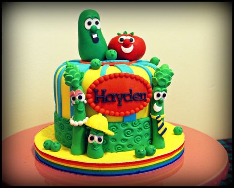 Veggie Tales Cake, Seaseme Street Birthday Party, Veggie Tales Birthday Party, Veggie Cake, Veggie Tales Birthday, Veggie Tales Party, Toddler Birthday Cakes, Southern Cake, Veggie Tales