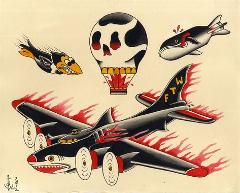 American Traditional Air Force Tattoo, American Traditional Plane Tattoo, Old School Plane Tattoo, Old Plane Tattoo, Traditional Plane Tattoo, Oldschool Tattoo Traditional, Kyler Martz, Sailor Jerry Tattoo Flash, Traditional Tattoo Drawings