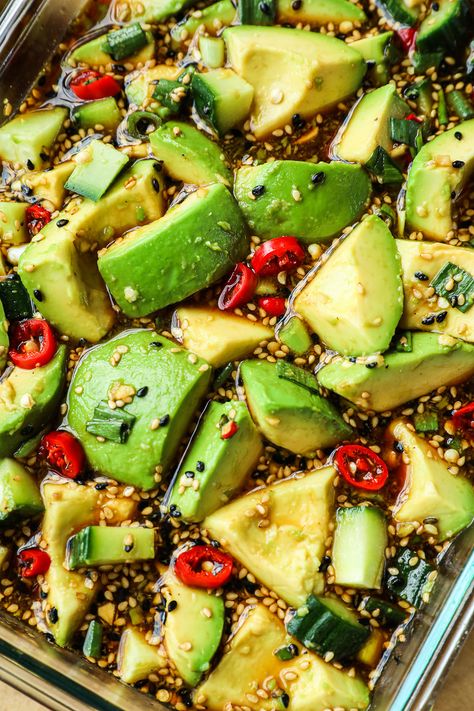 Mayak Avocado, Korean Marinated Avocado Recipe Seonkyoung Longest Recipes, Marinated Avocado, Blanched Vegetables, Asian Avocado, Mayak Eggs, Spicy Cake, Marinated Eggs, Asian Marinade, Seonkyoung Longest