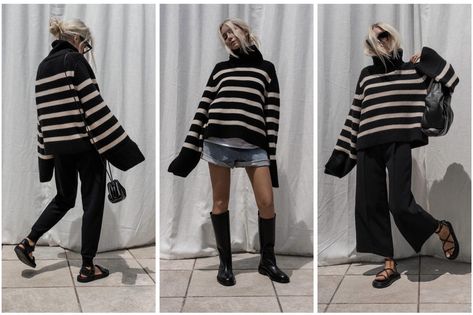 Short Hair Outfits, Breton Stripes, Jumper Outfit, Go To New York, Casual Joggers, Summer Stripes, Cool Boots, Striped Knit, Fashion Details