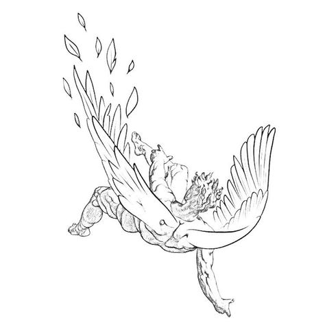 Daedalus And Icarus Drawing, Icarus Tattoo Simple, Icarus Sketch, Icarus Tattoo Minimalist, Icarus Falling Tattoo, Icarus Tattoo Design, Tattoos Mythology, Icarus Drawing, Icarus Tattoo