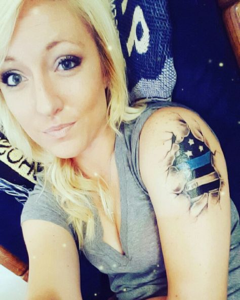 Female Law Enforcement Tattoos, Blue Line Tattoo For Women, Police Tattoo Ideas Women, Police Wife Tattoo, Blue Line Tattoo, Law Enforcement Tattoos, Female Law Enforcement, Police Tattoo, Wife Tattoo