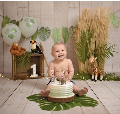 Wild One Cake Smash, One Cake Smash, Wild One Cake, Birthday Boy Outfit, Wild One 1st Birthday, Jungle Theme Birthday Party, Cloud Photography, Jungle Thema, Cake Smash Outfit Boy