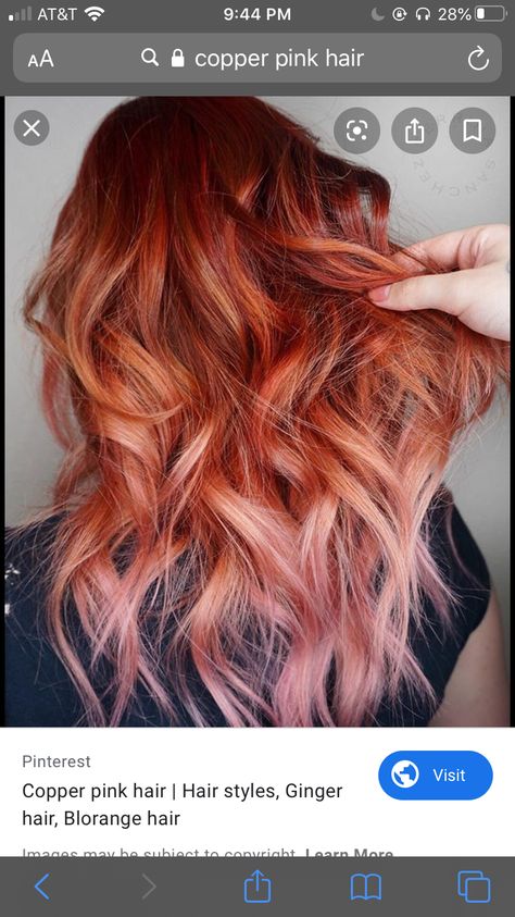 Copper pink princess hair Hair Wraps Thread Ideas, Hair Wraps Thread, Long Hair Inspiration, Hair Cuts With Bangs, Blorange Hair, Thread Ideas, Sunset Hair, Pink Ombre Hair, Natural Red Hair