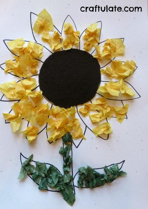 This easy Sunflower Craft is perfect to give as a gift for Mother’s Day! All you need is tissue paper, glue, and paper. Sunflower Crafts For Kids, Kids Crafts Letters, Letter S Crafts, Mess Free Craft, Sunflower Craft, Aktiviti Tadika, August Crafts, Yellow Crafts, Sunflower Crafts