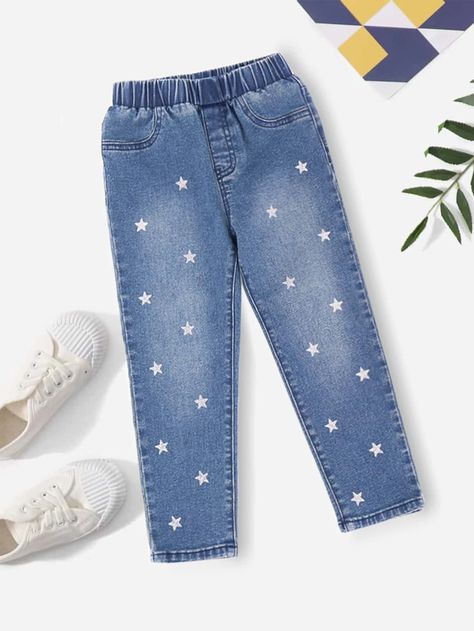 Toddler Girls Star Print Elastic Waist Jeans | SHEIN USA Vampire Oc, White Jeans Girls, Kids Denim Jeans, Girls Winter Fashion, Elastic Waist Jeans, Toddler Jeans, Latest Jeans, Romantic Bedroom