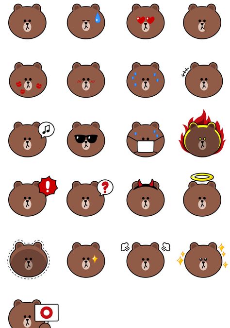 Sweet Brown Line Friends Stickers For IPhone Brown And Friends Line, Line Emoji Stickers, Line Friends Stickers, Brown Line Friends, Bear Emoticon, Line Brown Bear, Flower Making With Paper, Friends Emoji, Flower Wall Hanging Decor