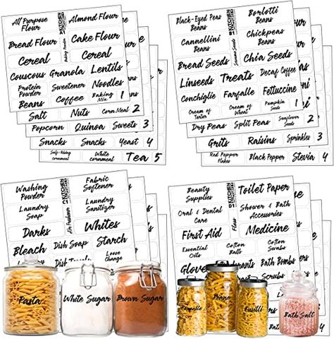 Pantry Bathroom Beauty Laundry Room Labels: 323 Classy Clear Preprinted Water Resistant Complete Label Set to Organize Storage Containers, Jars, Canisters, Laundry & Closet w/Extra Write-on Stickers Pantry Food Organization, Clear Pantry Labels, Chia Seeds Protein, Pea Snacks, Food Organization, Pantry Containers, Bean Cakes, Clear Labels, Pantry Labels