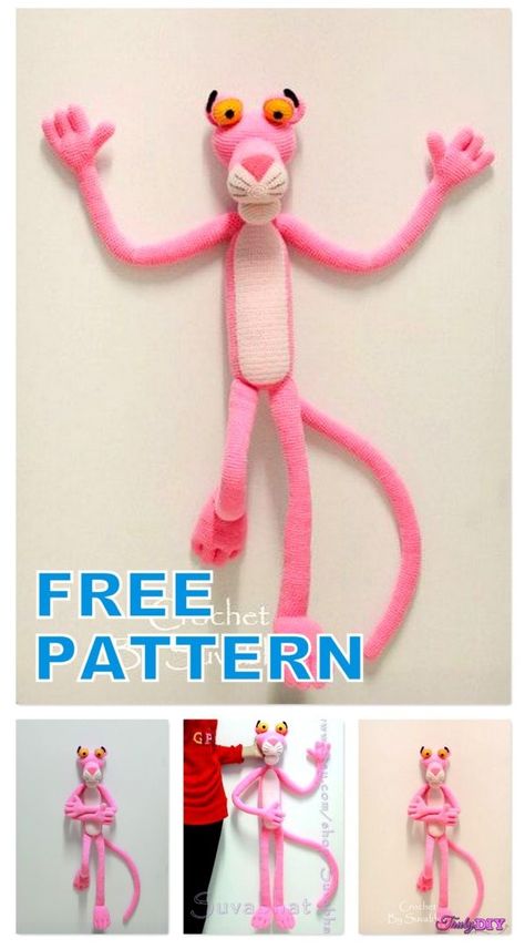 Amigurumi Pink Panther Free Crochet Pattern - En.amigurumitariflerim.com Pink Panther Amigurumi Free Crochet, Crochet Pink Panther Free Pattern, Pink Panther Knitting Pattern Free, Disney Crochet Patterns, Animal Knitting Patterns, Crochet Dolls Free Patterns, Crochet Animals Free Patterns, Crochet Amigurumi Free Patterns, Crochet Amigurumi Free