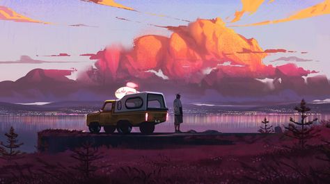 Environment Painting, Internet Art, Bg Design, Color Script, Sunset Landscape, Visual Development, Environment Design, To Wait, 판타지 아트