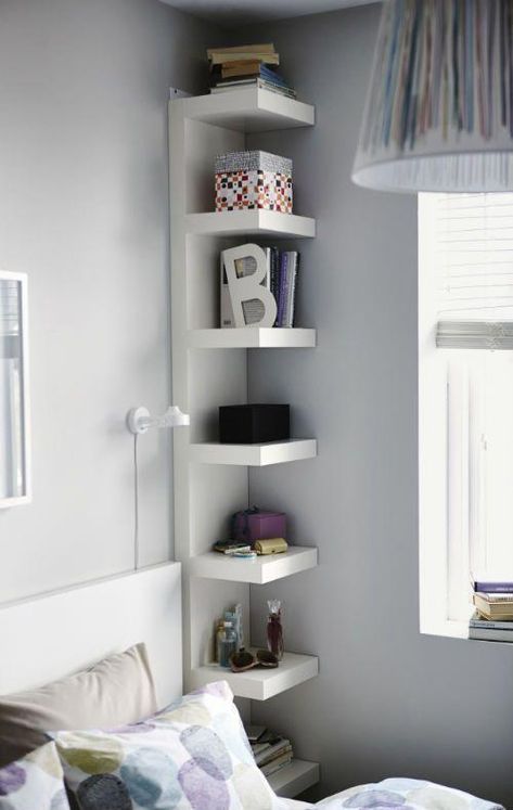 IKEA Fan Favorite: LACK shelf. Narrow shelves help you use small wall spaces effectively by accommodating small items in a minimum of space. #bedroomdesign Toilette Design, White Wall Shelves, Wall Shelf Unit, Bedroom Hacks, Ikea Lack, Ikea Bedroom, Small Space Bedroom, Budget Bedroom, Small Bedroom Decor