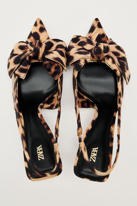 ANIMAL PRINT SLINGBACK SHOES WITH BOW - Leopard | ZARA United Kingdom Kids Blazers, Zara Heels, Leopard Heels, Walk In My Shoes, Slingback Shoes, Zara Shoes, Skorts, Shoes Trainers, Swimwear Accessories