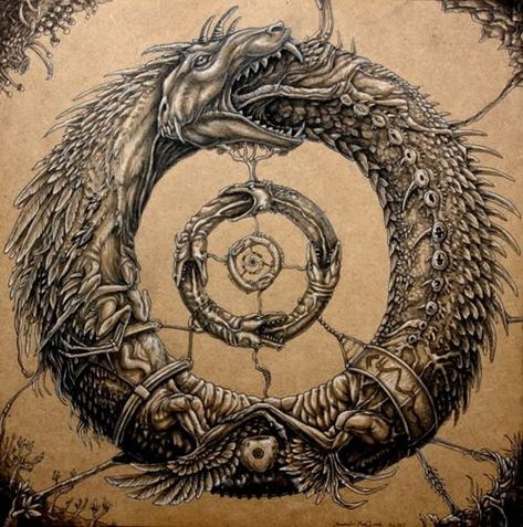 The Ouroboros is an ancient symbol of a serpent or dragon eating it’s own tail. It is usually in a circle or lemniscate. I love this symbol. It is my favorite symbol. The Ouroboros can be found in … Ouroboros Tattoo, Eternal Return, Geniale Tattoos, Image Swag, Viking Tattoos, Snake Tattoo, Ancient Symbols, A Circle, A Drawing