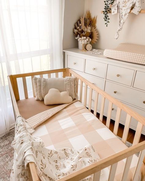 Gingham Nursery, Boho Baby Bedding, Classic Pooh Nursery Cribs & Toddler Beds, Nursery Decor Inspiration, Baby Room Neutral, Bassinet Sheets, Baby Cot, Nursery Room Inspiration, Baby Boy Blankets