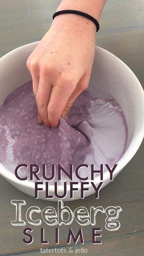 Crunchy Fluffy Iceberg Slime. Make borax-free slime, it has a crunchy top and fluffy underneath. Your kids will love making it! Puffy Slime Recipe, Puffy Slime, Slime Recipe Kids, Borax Free Slime, Free Slime, Slime Crunchy, Making Fluffy Slime, Easy Slime Recipe, Fluffy Slime