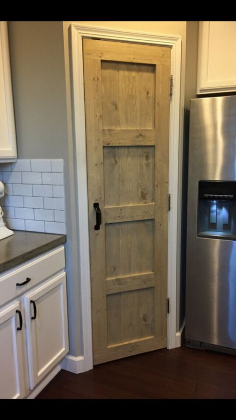 Laundry Room/pantry Door, Solid Wood Pantry Door, Doors For Small Pantry, Pine Pantry Door, Diy Pantry Doors How To Build, Pantry Door Ideas Farmhouse Style Diy, Cool Pantry Door Ideas, Wood Pantry Door Ideas, Corner Pantry Door Ideas