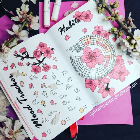 Bujo Cherry Blossom Theme, Cherry Blossom Bujo, Cherry Blossom Journal, Bujo February, April Bujo, 2024 Bujo, Journal 2025, Cherry Blossom Theme, Journal Tracker