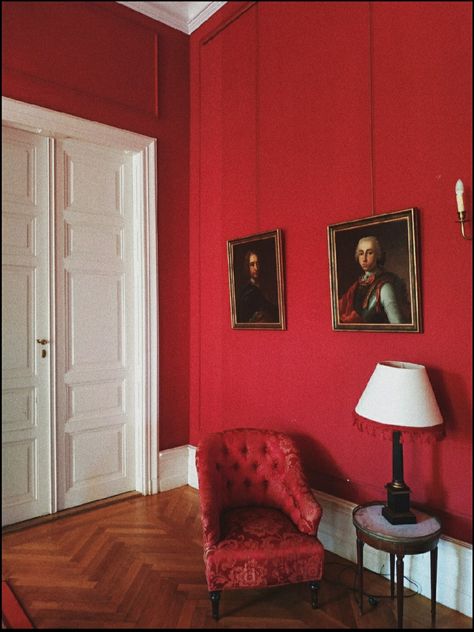 #red #castle #wallpaper #painting #interior #roomdesign Vintage Red Wallpaper, House Mural, Castle Wallpaper, Red Castle, Wallpaper Painting, Wallpaper Room, Red Room, Red Rooms, Red Wallpaper