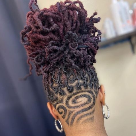 Natural Haircuts on Instagram: “Love this 🌀 ______________ Cut by @thehairsurgeon_ ✂️” Loc Undercut Women, Undercut Designs For Black Women, Undercut With Locs, Locs With Undercut, Locs With Undercut Women, Undercut Designs For Women, Locs With Shaved Sides, Undercut Natural Hair, Tapered Hairstyles